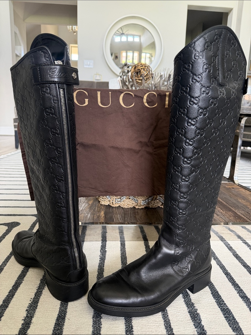 Gucci Black Embossed Leather Over-the-Knee Boots